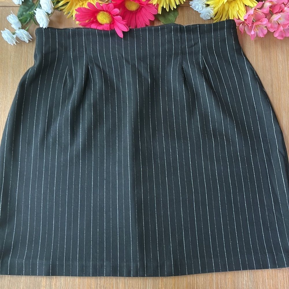 VINTAGE 90s best united garment company a-line skirt size 14 black pinstripe